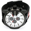 Diesel Mega Chief Chronograph Silver Dial Black Leather Strap Watch For Men - DZ4512