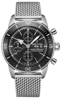 Breitling Superocean Heritage Chronograph 44 Black Dial Silver Mesh Bracelet Watch for Men - A13313121B1A1