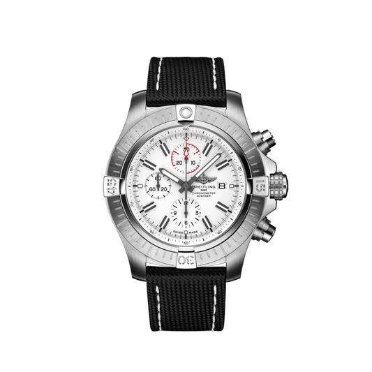 Breitling Super Avenger Chronograph 48 White Dial Black Nylon Strap Watch for Men - A133751A1A1X1