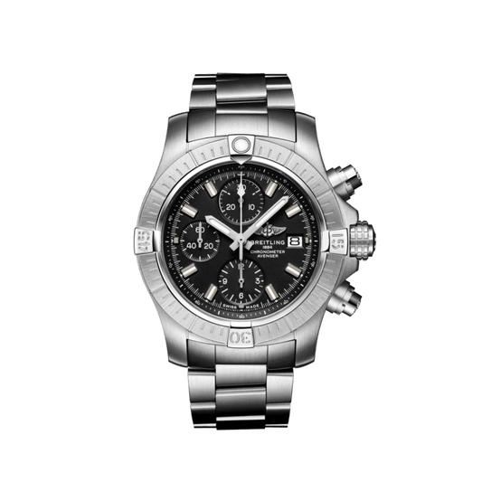 Breitling Avenger Chronograph 43 Black Dial Silver Steel Strap Watch for Men - A13385101B1A1