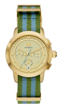 Tory Burch The Tory Chronograph White Dial Two Tone NATO Strap Watch for Women - TBW1037