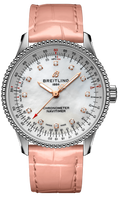 Breitling Navitimer Automatic 35 Mother of Pearl Dial Pink Leather Strap Watch for Women - A17395211A1P3