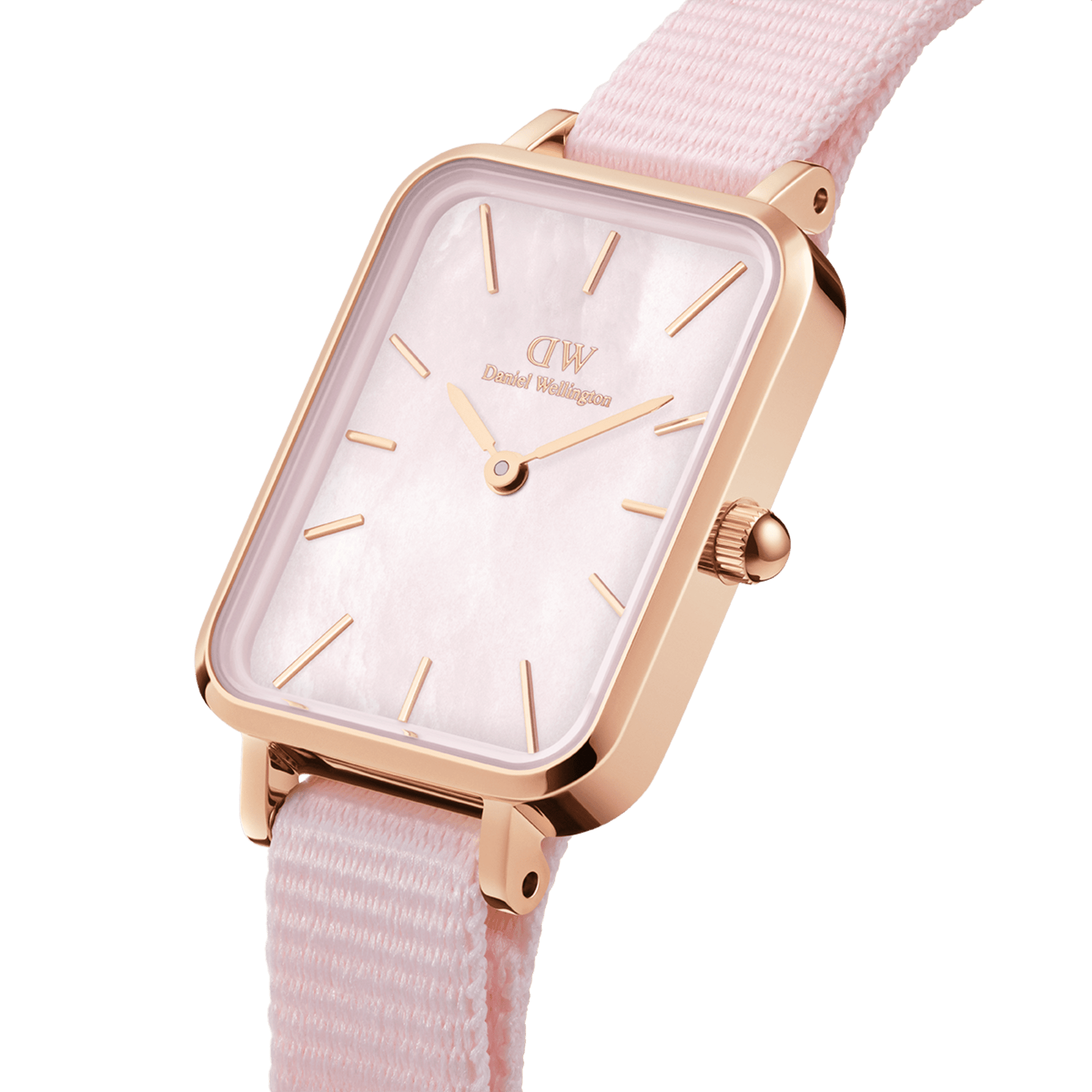 Daniel Wellington Quadro Pressed Mother of Pearl Pink Dial Pink Nylon Strap Watch For Women - DW00100509
