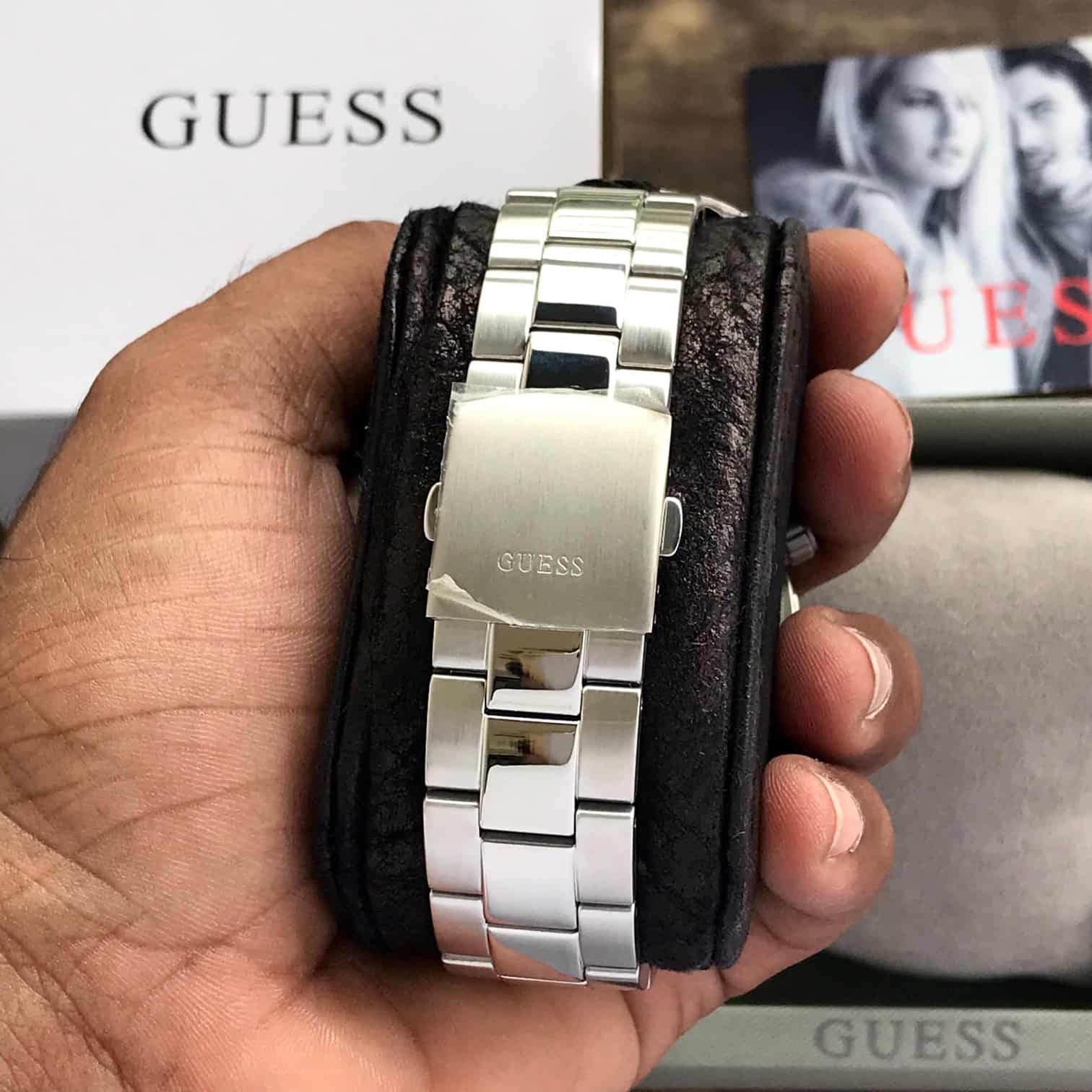 Guess Axle Multifunction Black Dial Silver Steel Strap Watch For Men - GW0488G1