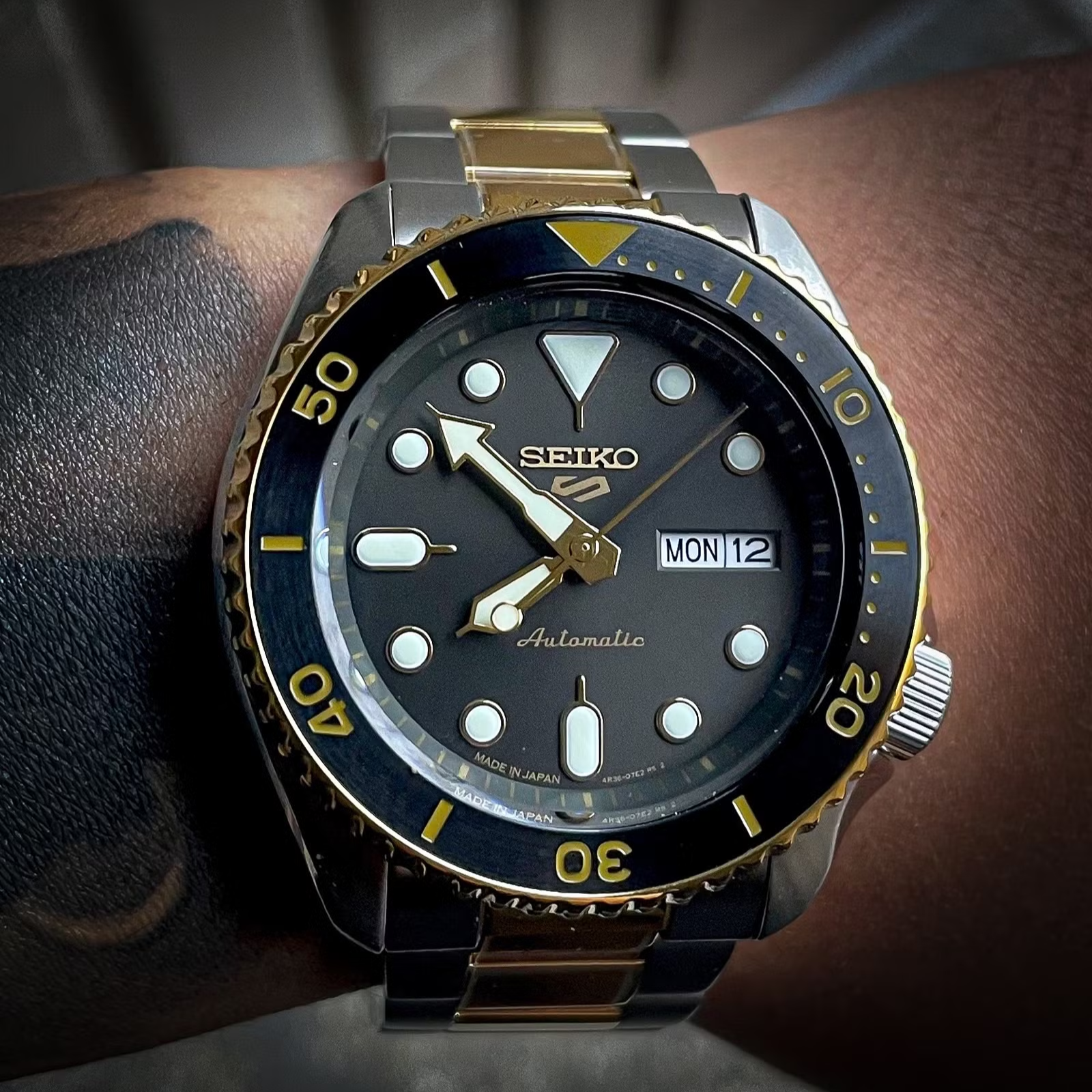 Seiko 5 Sports Automatic Special Creation Black Dial Two Tone Steel Strap Watch For Men - SRPK22