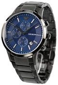 Emporio Armani Renato Chronograph Quartz Blue Dial Black Steel Strap Watch For Men - AR11215