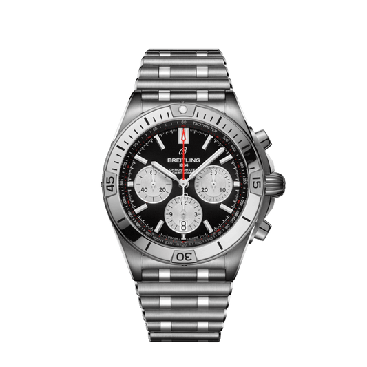 Breitling Chronomat B01 42mm Black Dial Silver Steel Strap Watch for Men - AB0134101B1A1