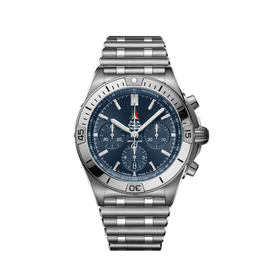 Breitling Chronomat B01 42 Frecce Tricolori Blue Dial Silver Steel Strap Watch for Men - AB01344A1C1A1