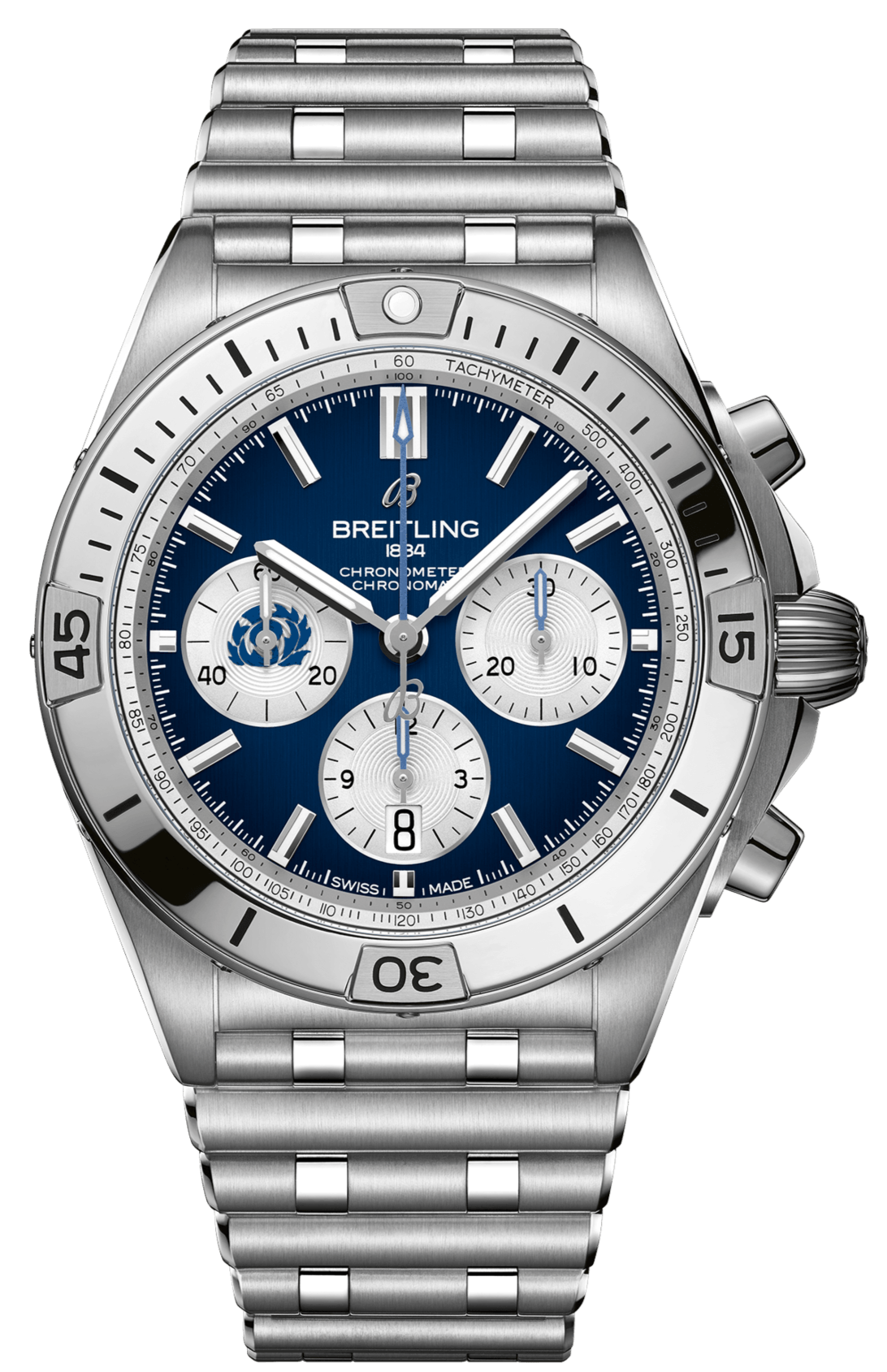 Breitling Chronomat B01 42 Six Nations Scotland Blue Dial Silver Steel Strap Watch for Men - AB0134A51C1A1