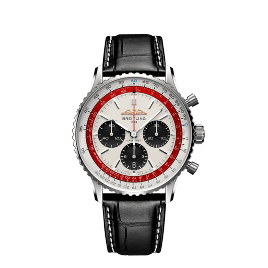 Breitling Navitimer B01 Chronograph 43 Boeing 747 White Dial Black Leather Strap Watch for Men - AB01383B1G1P1