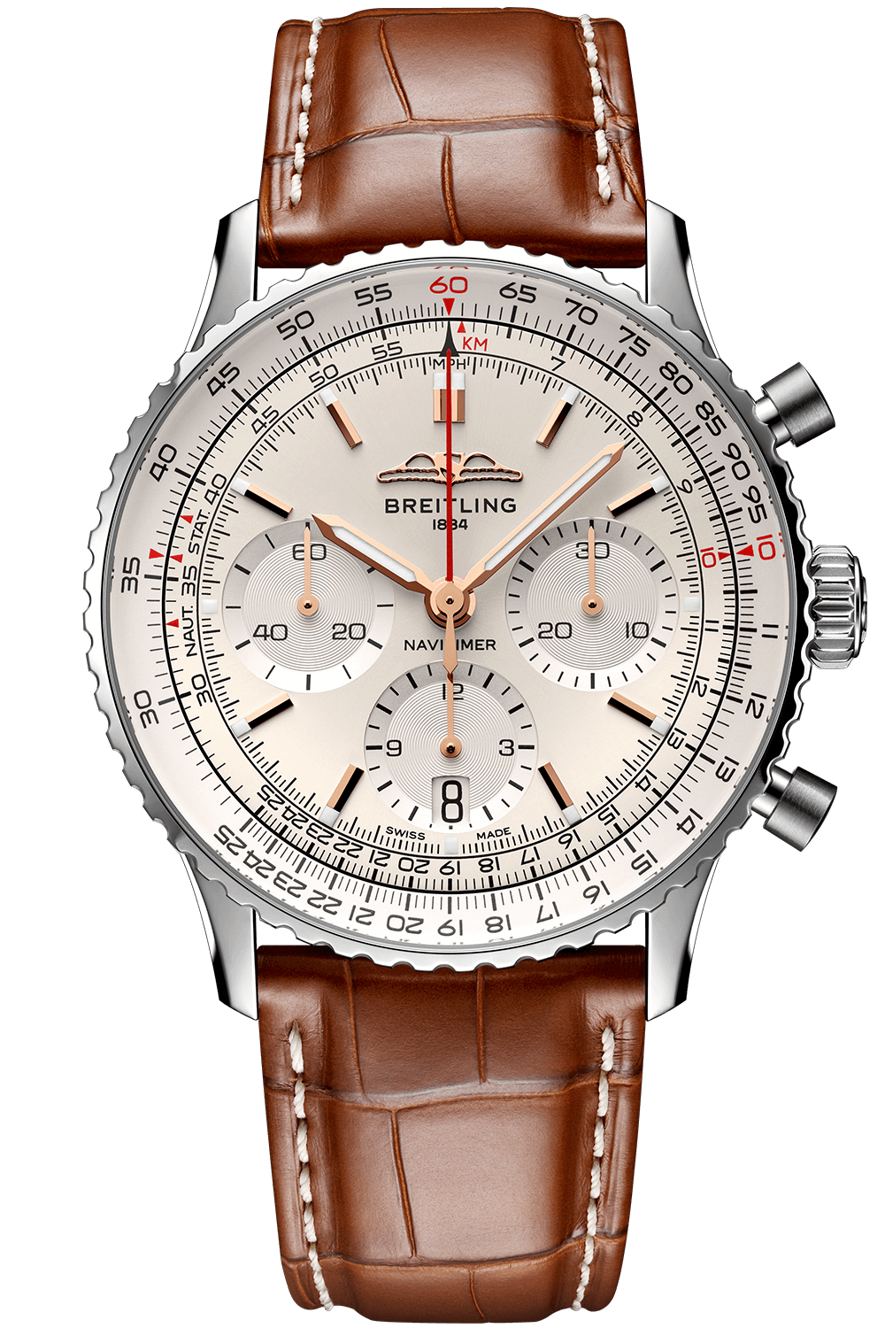 Breitling Navitimer B01 Chronograph 41 White Dial Brown Leather Strap Watch for Men - AB0139211G1P1