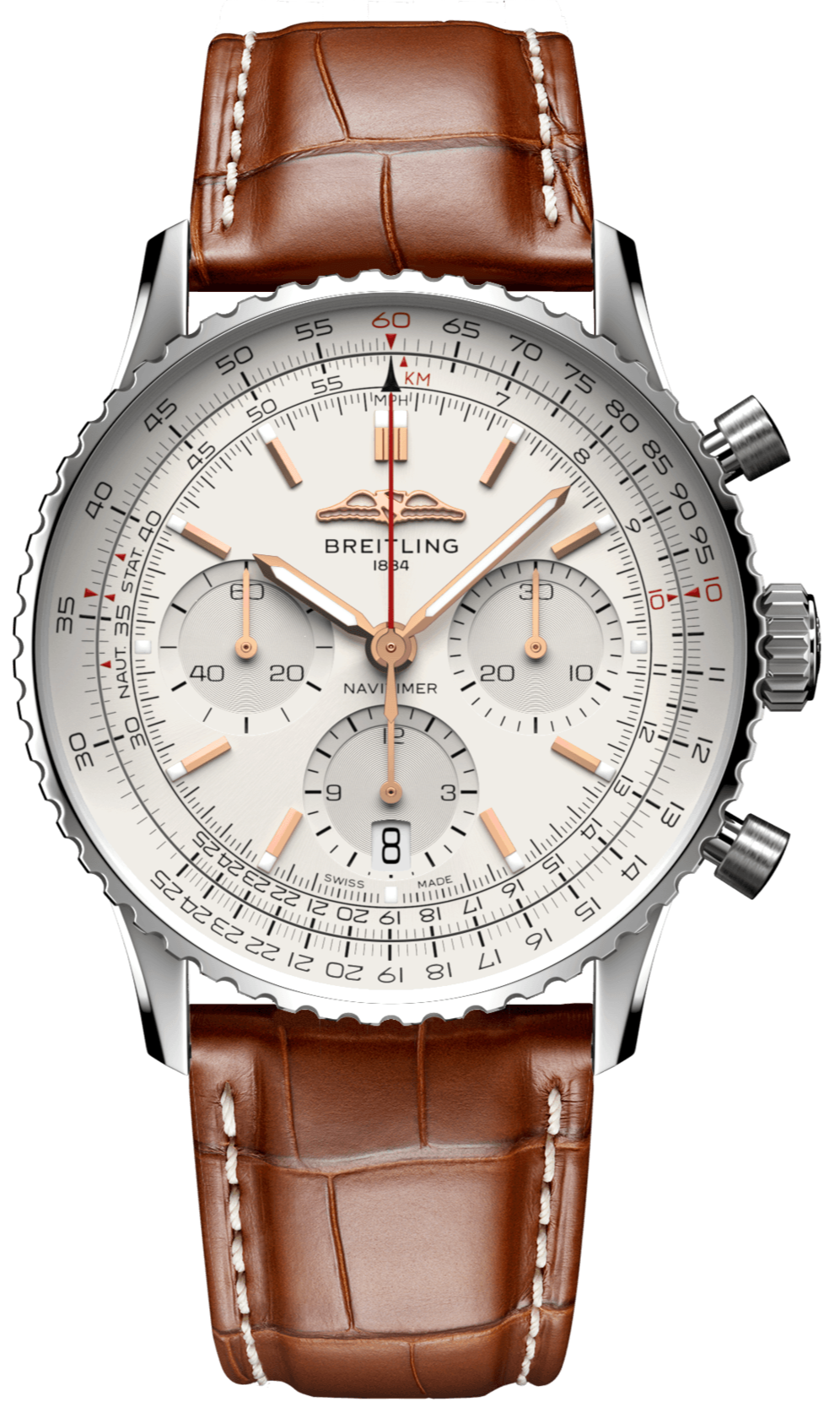 Breitling Navitimer B01 Chronograph 41 White Dial Brown Leather Strap Watch for Men - AB0139211G1P1