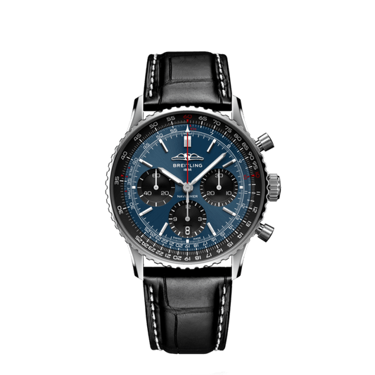 Breitling Navitimer B01 Chronograph 41 Blue Dial Black Leather Strap Watch for Men - AB0139241C1P1
