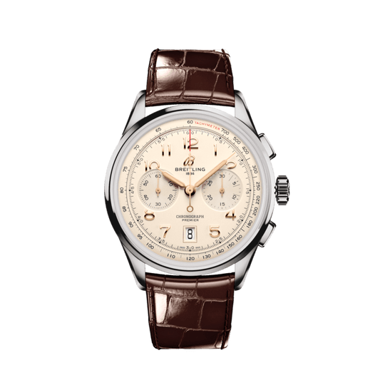 Breitling Premier B01 Chronograph 42 White Dial Brown Leather Strap Watch for Men - AB0145211G1P1