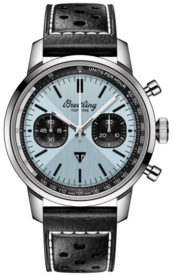Breitling Top Time B01 Triumph Blue Dial Black Leather Strap Watch for Men - AB01764A1C1X1