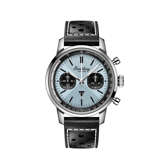 Breitling Top Time B01 Triumph Blue Dial Black Leather Strap Watch for Men - AB01764A1C1X1