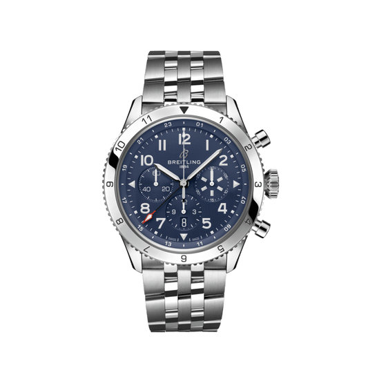 Breitling Super Avi B04 Chronograph GMT 46 Tribute to Vought F4U Corsair Blue Dial Silver Steel Strap Watch for Men - AB04451A1C1A1