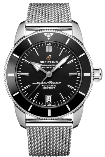 Breitling Superocean Heritage B20 Automatic 42 Black Dial Silver Mesh Bracelet Watch for Men - AB2010121B1A1