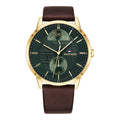Tommy Hilfiger Hunter Green Dial Brown Leather Strap Watch for Men - 1791607