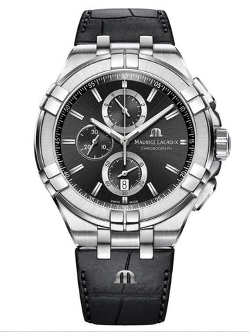 Maurice Lacroix Aikon Chronograph Black Dial Black Leather Strap Watch for Men - AI1018-SS001-330-1