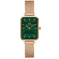 Daniel Wellington Quadro Melrose Green Dial Rose Gold Mesh Strap Watch For Women - DW00100437