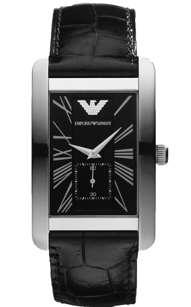 Emporio Armani Black Dial Black Leather Strap Watch For Men - AR0143