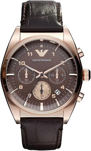 Emporio Armani Classic Chronograph Brown Dial Brown Leather Strap Watch for Men - AR0371