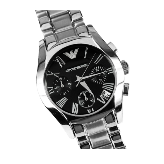Emporio Armani Velente Chronograph Black Dial Silver Steel Strap Watch For Women - AR0674