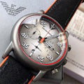 Emporio Armani Chronograph Quartz Grey Dial Black Leather Strap Watch For Men - AR11174