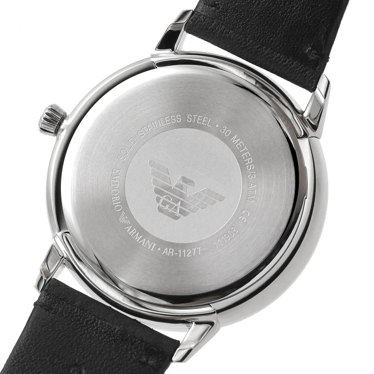 Emporio Armani Ruggero Grey Dial Black Leather Strap Watch for Men  - AR11277