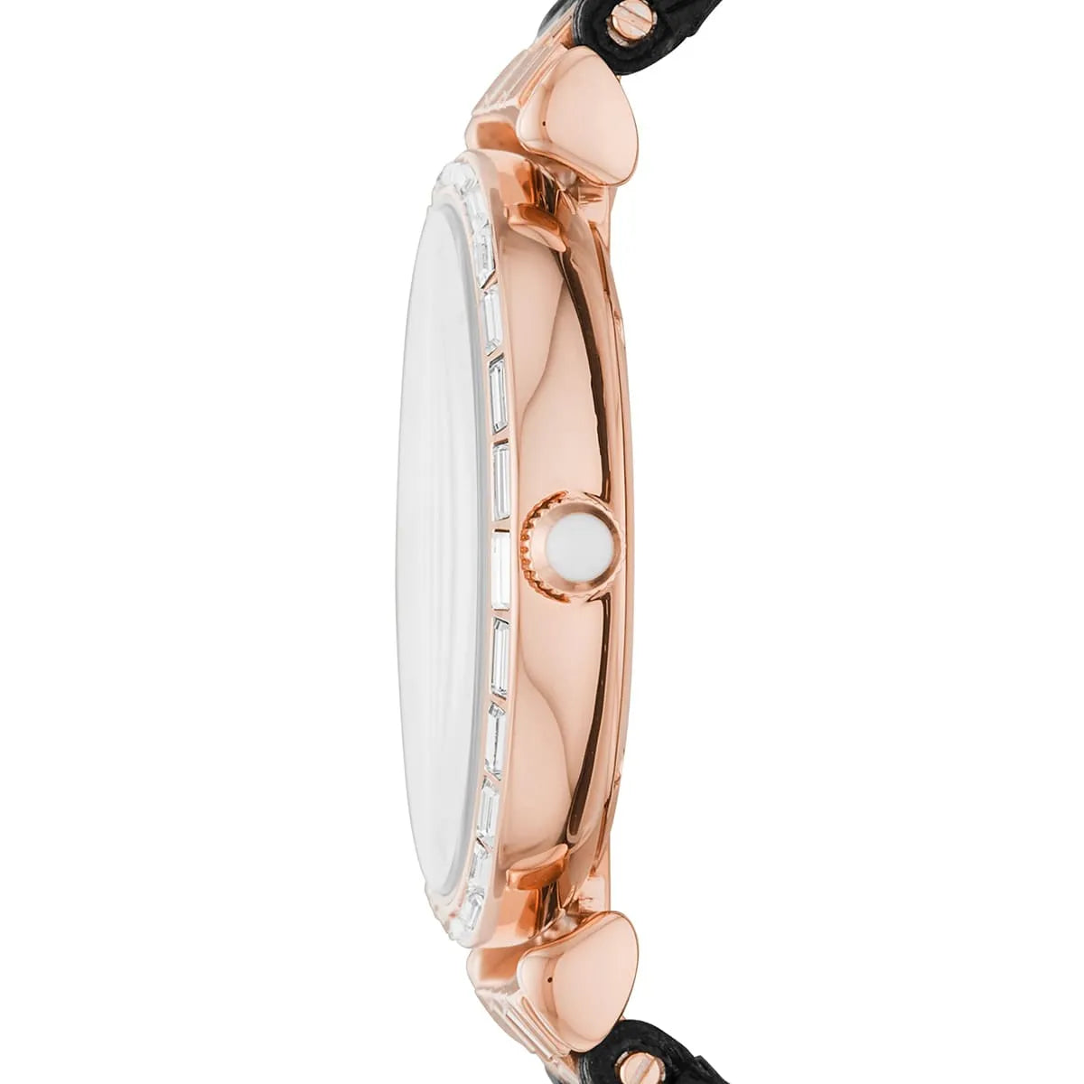 Emporio Armani Gianni T-Bar Mother of Pearl Dial Black Leather Strap Watch For Women - AR11295