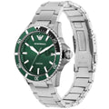 Emporio Armani Three Hand Green Dial Silver Steel Strap Watch For Men - AR11338