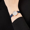 Emporio Armani Gianni T-Bar Analog Mother of Pearl Dial Blue Leather Strap Watch For Women - AR11468