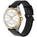 Emporio Armani Claudio Chronograph Silver Dial Black Leather Strap Watch For Men - AR11498