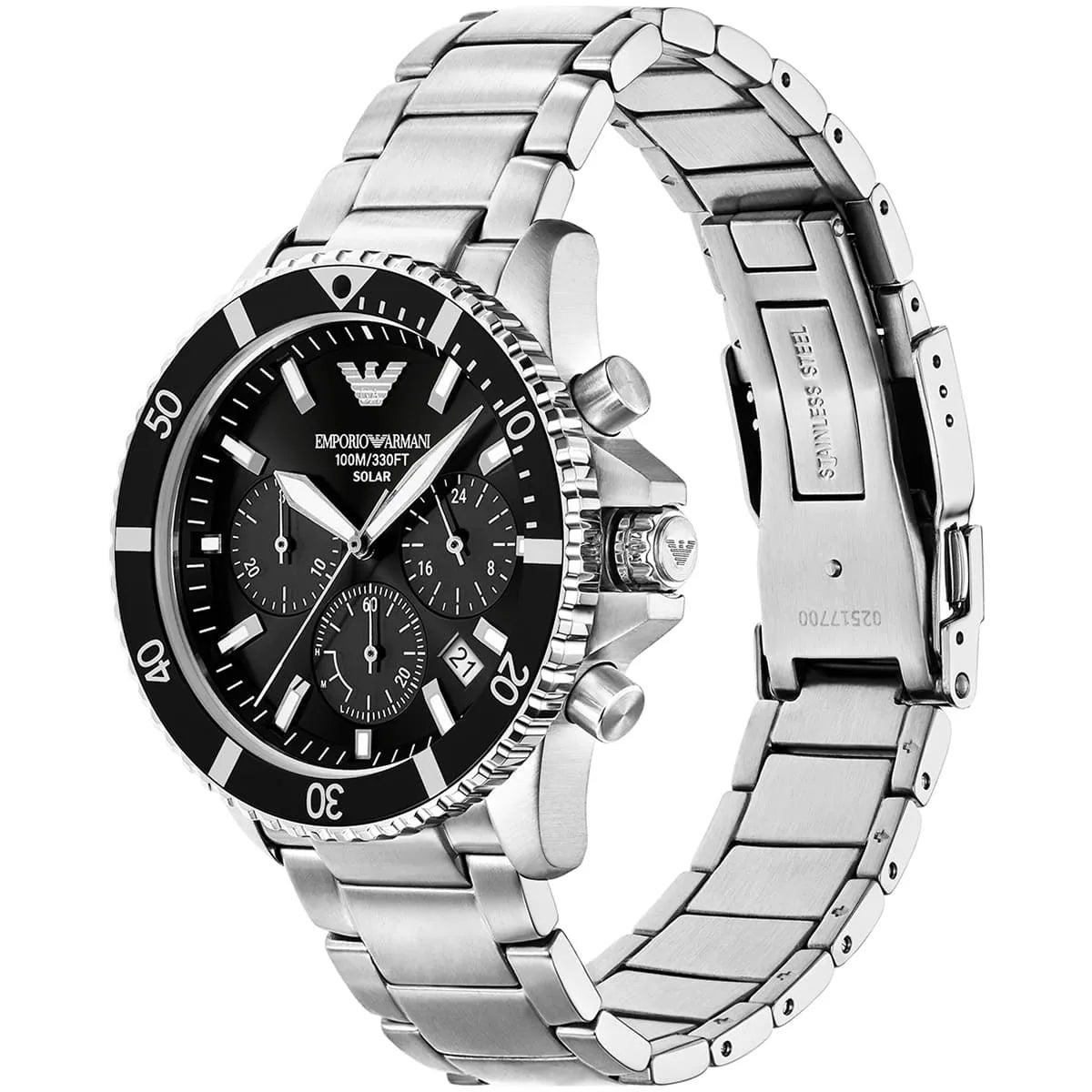 Emporio Armani World Explorer Black Dial Silver Steel Strap Watch for Men - AR11739
