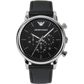 Emporio Armani Luigi Chronograph Black Dial Black Leather Watch For Men - AR1828