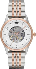 Emporio Armani Meccanico White Dial Two Tone Steel Strap Watch For Men - AR1921