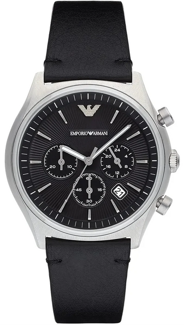 Emporio Armani Zeta Chronograph Black Dial Black Leather Strap Watch for Men - AR1975