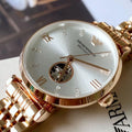 Emporio Armani Gianni T-Bar Silver Dial Rose Gold Steel Strap Watch For Women - AR60023