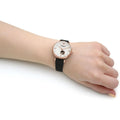 Emporio Armani Gianni T Bar Mother of Pearl White Dial Black Leather Strap Watch For Women - AR60047