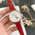 Emporio Armani Gianni T-Bar Mother of Pearl White Dial Red Leather Strap Watch For Women - AR60048