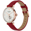 Emporio Armani Gianni T-Bar Mother of Pearl White Dial Red Leather Strap Watch For Women - AR60048