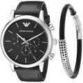 Emporio Armani Dress Analog Black Dial Black Leather Strap Watch For Men - AR8029
