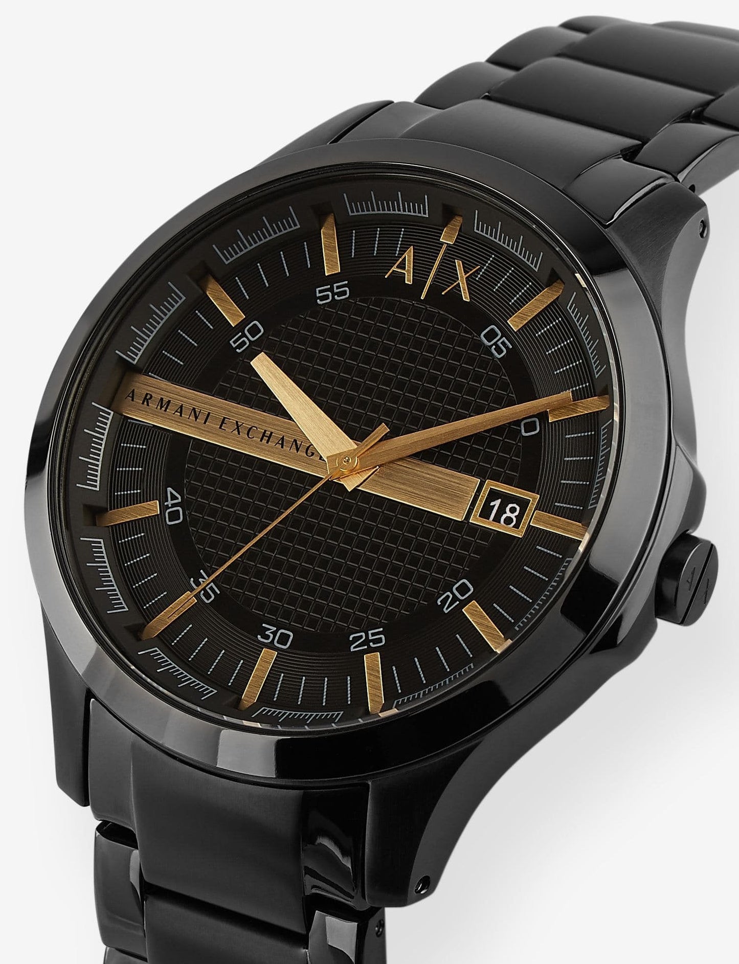 Armani Exchange Hampton Chronograph Black Dial Black Steel Strap Watch For Men - AX2413