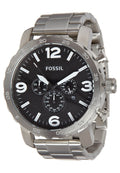 Fossil Nate Chronograph Black Dial Silver Steel Strap Watch for Men - JR1353
