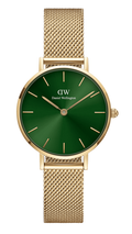 Daniel Wellington Petite Emerald Green Dial Gold Mesh Strap Watch For Women - DW00100481