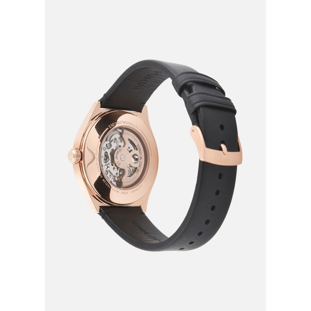 Emporio Armani Meccanico Black Dial Black Leather Watch For Men - AR60004