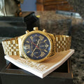 Michael Kors Lexington Chronograph Blue Dial Gold Steel Strap Watch For Women - MK6206