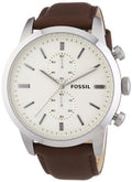 Fossil Townsman Chronograph White Dial Brown Leather Strap Watch for Men - FS5350