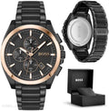 Hugo Boss Grandmaster Black Dial Black Steel Strap Watch for Men  - 1513885